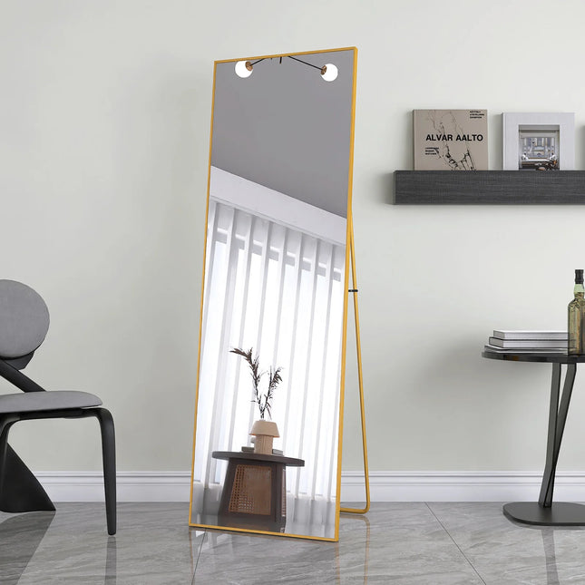 162x53cm Full Body Mirror, HD Large Floor Mirror with Metal Frame, with Reinforced Glass, Standing Mirror for Bedroom, Gold