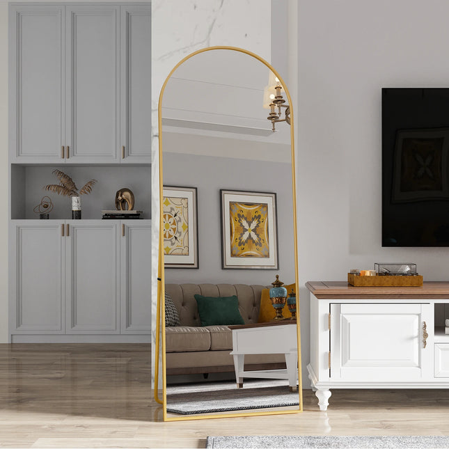 162×53cm Full Body Mirror, Curved Standing Mirror, Floor Mirror with Tempered Glass and  Aluminum Alloy Frame, Gold