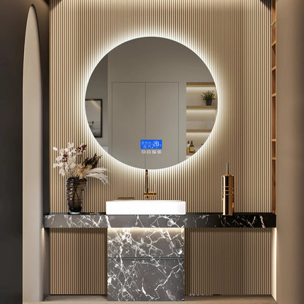 80×80cm LED Round Mirror with 3 Light Colours Adjustable, with Touch Switch, with Anti-Fog and Temperature Display Function