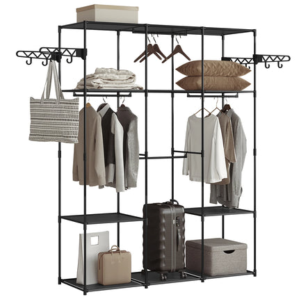 WOLTU Black Standing Wardrobe Clothes Rack Dressing Open Storage Cabinet with Storage Shelves Hanging Bars Hooks for Bedroom