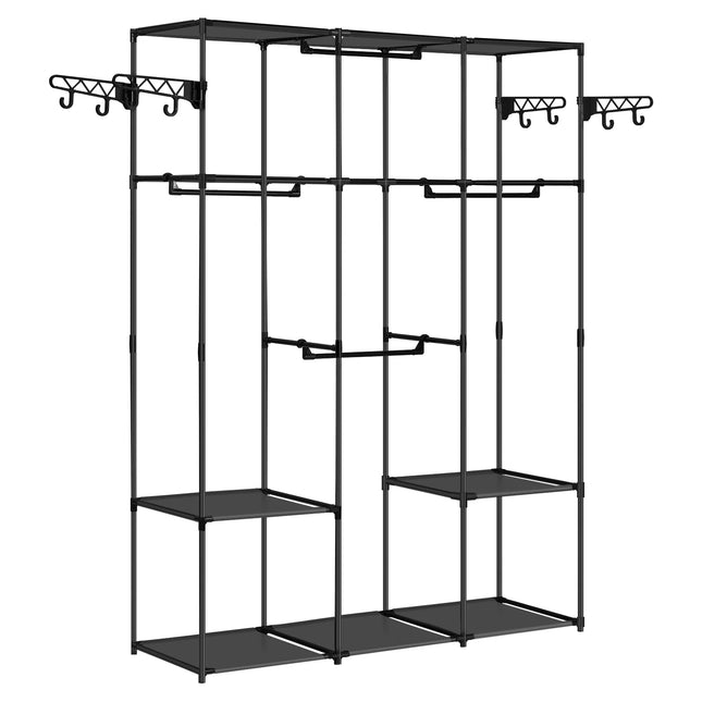 WOLTU Black Standing Wardrobe Clothes Rack Dressing Open Storage Cabinet with Storage Shelves Hanging Bars Hooks for Bedroom