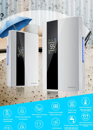 Dehumidifier and Air Purifier 2 in 1 Moisture Absorber Household Mute Bedroom Basement Remote Control Timing External Water Pipe