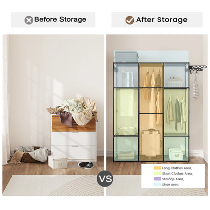 WOLTU Black Standing Wardrobe Clothes Rack Dressing Open Storage Cabinet with Storage Shelves Hanging Bars Hooks for Bedroom