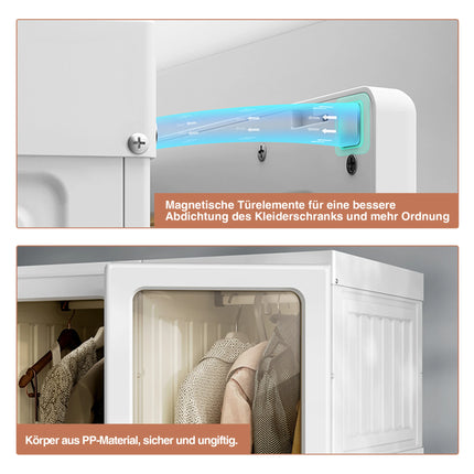 Anajqaqia 69x50x170cm Foldable Closet Wardrobe with 6 Cubes and 1 Hanging Rail, Multi-Purpose Cabinet with Magnetic Doors, PP