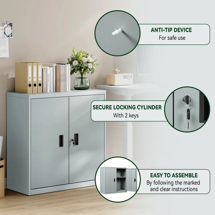 Lockable File Cabinet with Lock Height-Adjustable Shelf Printer Cabinet Multi-Purpose Metal Work Office Storage