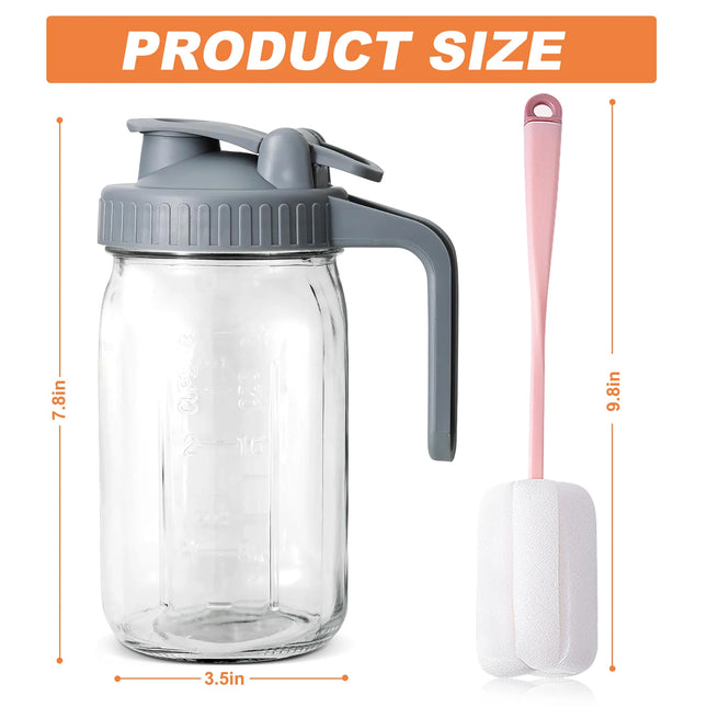 Breastmilk Pitcher 32oz, Glass Pitcher with Lid for Breast Milk Storage, Formula Pitcher with Handle and Pour Spout