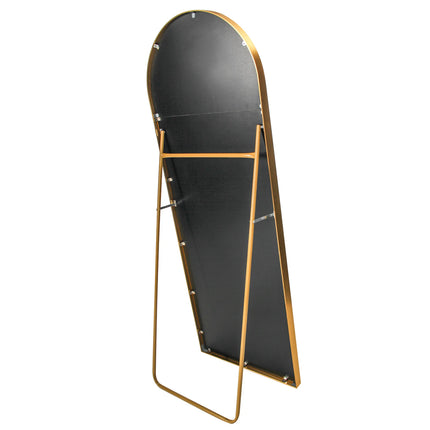 165x60cm Full Length Mirror, Curved Standing Mirror with Hooks, Floor Mirror with Tempered Glass and Aluminum Alloy Frame, Gold