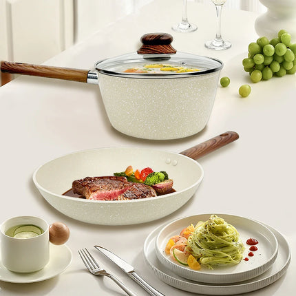 Nonstick Kitchen Cookware Set, Pot and Pan Set of 3 with 2.2L Stock Pot with Lid, 9.8inch Frying Pan Sauce Pan,