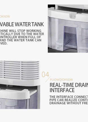 Dehumidifier and Air Purifier 2 in 1 Moisture Absorber Household Mute Bedroom Basement Remote Control Timing External Water Pipe
