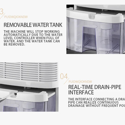 Dehumidifier and Air Purifier 2 in 1 Moisture Absorber Household Mute Bedroom Basement Remote Control Timing External Water Pipe