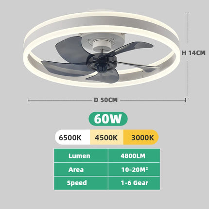Led Ceiling Fan Without Lights DC Motor 6 Speeds Timing Fans 50CM Low Floor Loft Remote Control Lux&vitae Fan With Lights