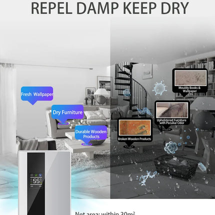Dehumidifier and Air Purifier 2 in 1 Moisture Absorber Household Mute Bedroom Basement Remote Control Timing External Water Pipe