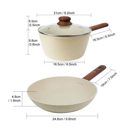 Nonstick Kitchen Cookware Set, Pot and Pan Set of 3 with 2.2L Stock Pot with Lid, 9.8inch Frying Pan Sauce Pan,