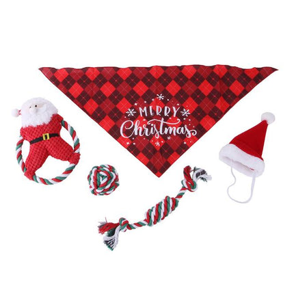 Christmas Pet Supplies Set Molar Cotton Rope Pet Costume Christmas Pet Toy Set