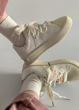 Spring Sports Running White Chunky Sneakers Women Shoes Platform Loafers Lace Up Flats Trend Spring Casual  Vulcanized Shoes