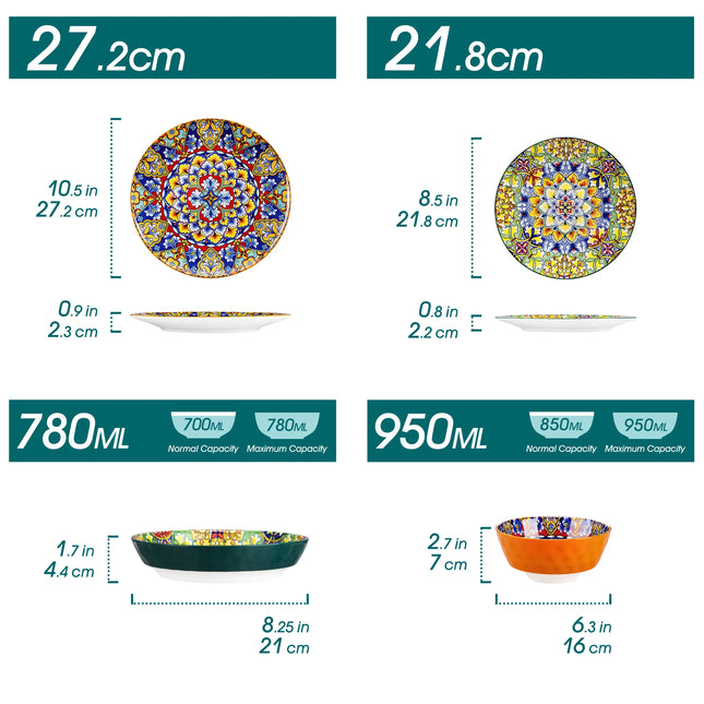 VANCASSO SIMI Dinnerware Ceramic 24/48 Piece Stoneware Bohemian style Dinnerware Set With Dinner/Dessert Plate Cereal/Pasta Bowl