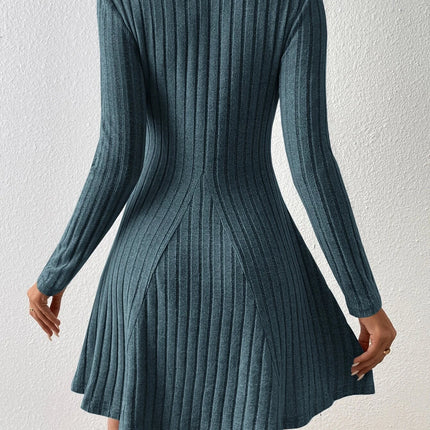 Mia Muse Women's Dresses Fall Winter Simple Solid Color Long Sleeve Mock Neck A Line High Waisted Flare Hem Casual Short Dresses