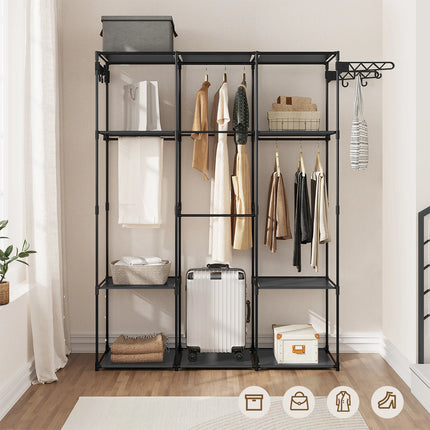 WOLTU Black Standing Wardrobe Clothes Rack Dressing Open Storage Cabinet with Storage Shelves Hanging Bars Hooks for Bedroom