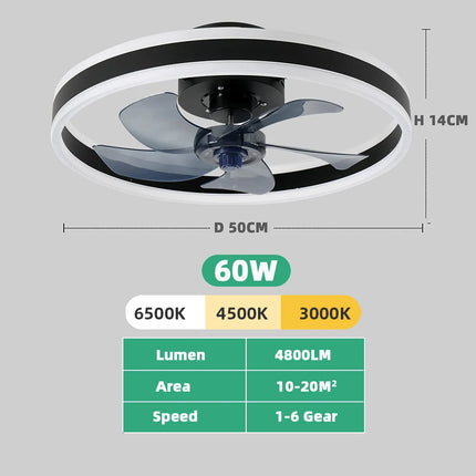 Led Ceiling Fan Without Lights DC Motor 6 Speeds Timing Fans 50CM Low Floor Loft Remote Control Lux&vitae Fan With Lights