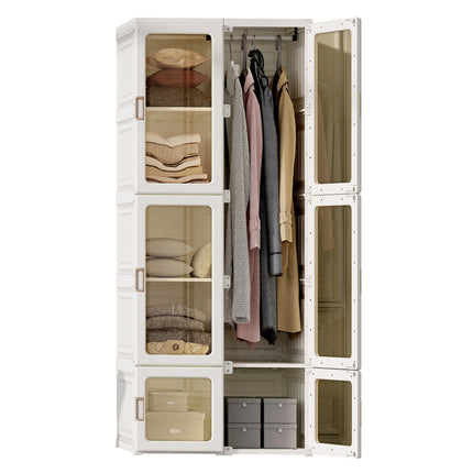 Anajqaqia 69x50x170cm Foldable Closet Wardrobe with 6 Cubes and 1 Hanging Rail, Multi-Purpose Cabinet with Magnetic Doors, PP