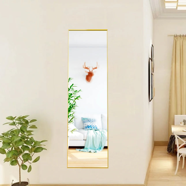 150x40cm Full Length Mirror, HD Large Standing Mirror with Gold Metal Frame, Wall Mirror for Living Room or Dressing Room