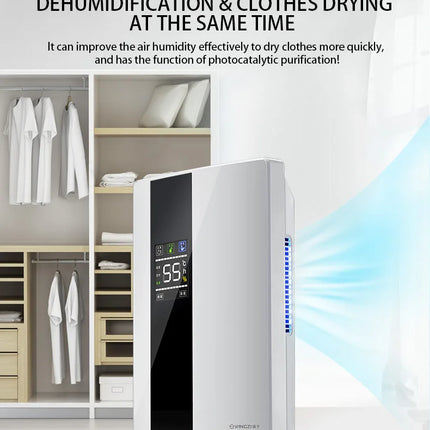 Dehumidifier and Air Purifier 2 in 1 Moisture Absorber Household Mute Bedroom Basement Remote Control Timing External Water Pipe