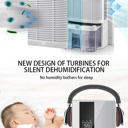 Dehumidifier and Air Purifier 2 in 1 Moisture Absorber Household Mute Bedroom Basement Remote Control Timing External Water Pipe