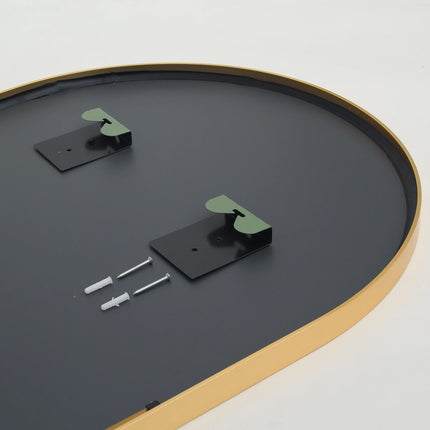 165x60cm Full Length Mirror, Curved Standing Mirror with Hooks, Floor Mirror with Tempered Glass and Aluminum Alloy Frame, Gold