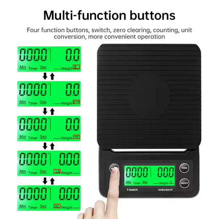 Digital kitchen coffee scale with timer, high - precision LCD, 5kg/0.1g