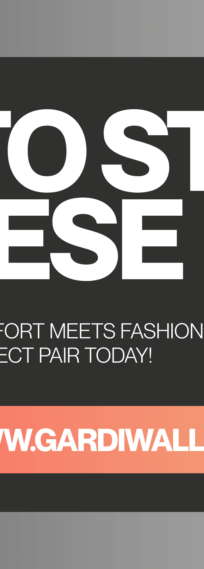 Promotional banner for shoes with text and images of shoes on a dark background