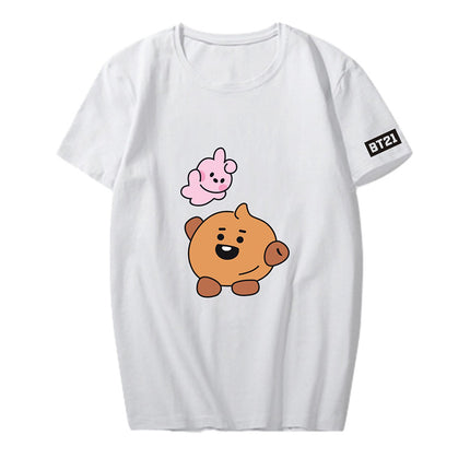 Bulletproof Youth League Q Version Cartoon Animation Around Short-Sleeved T-Shirt Men And Women Tops Summer Clothes