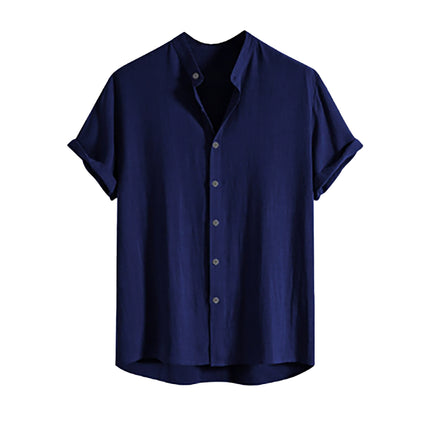Men's Stand Collar Slim Fit Linen-Cotton Suit Set