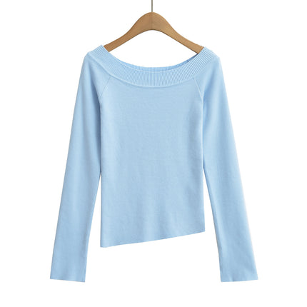 One neck slanted shoulder, off shoulder elastic slim fit top