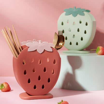 Creative Household Strawberry Chopsticks Cage Kitchen Standing Multi-Functional Chopsticks Cage Double-Grid Drain Chopsticks Box