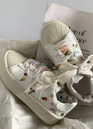 Spring Sports Running White Chunky Sneakers Women Shoes Platform Loafers Lace Up Flats Trend Spring Casual  Vulcanized Shoes