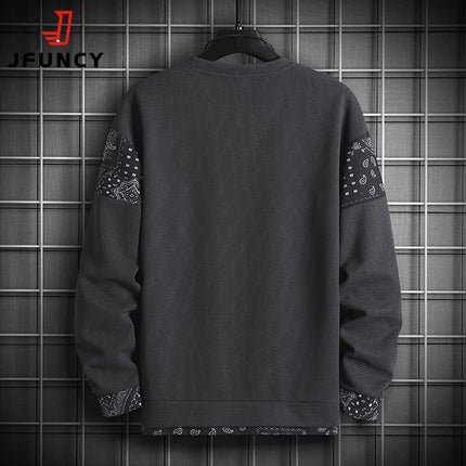 JFUNCY Autumn Harajuku Sweatshirt for Men Oversized Fake 2 Piece Hoodies Korean O-Neck Man Streetwear Male Fashion Clothes