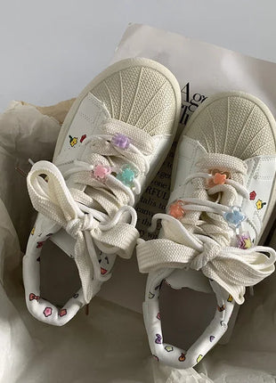 Spring Sports Running White Chunky Sneakers Women Shoes Platform Loafers Lace Up Flats Trend Spring Casual  Vulcanized Shoes