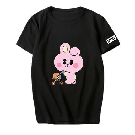Bulletproof Youth League Q Version Cartoon Animation Around Short-Sleeved T-Shirt Men And Women Tops Summer Clothes