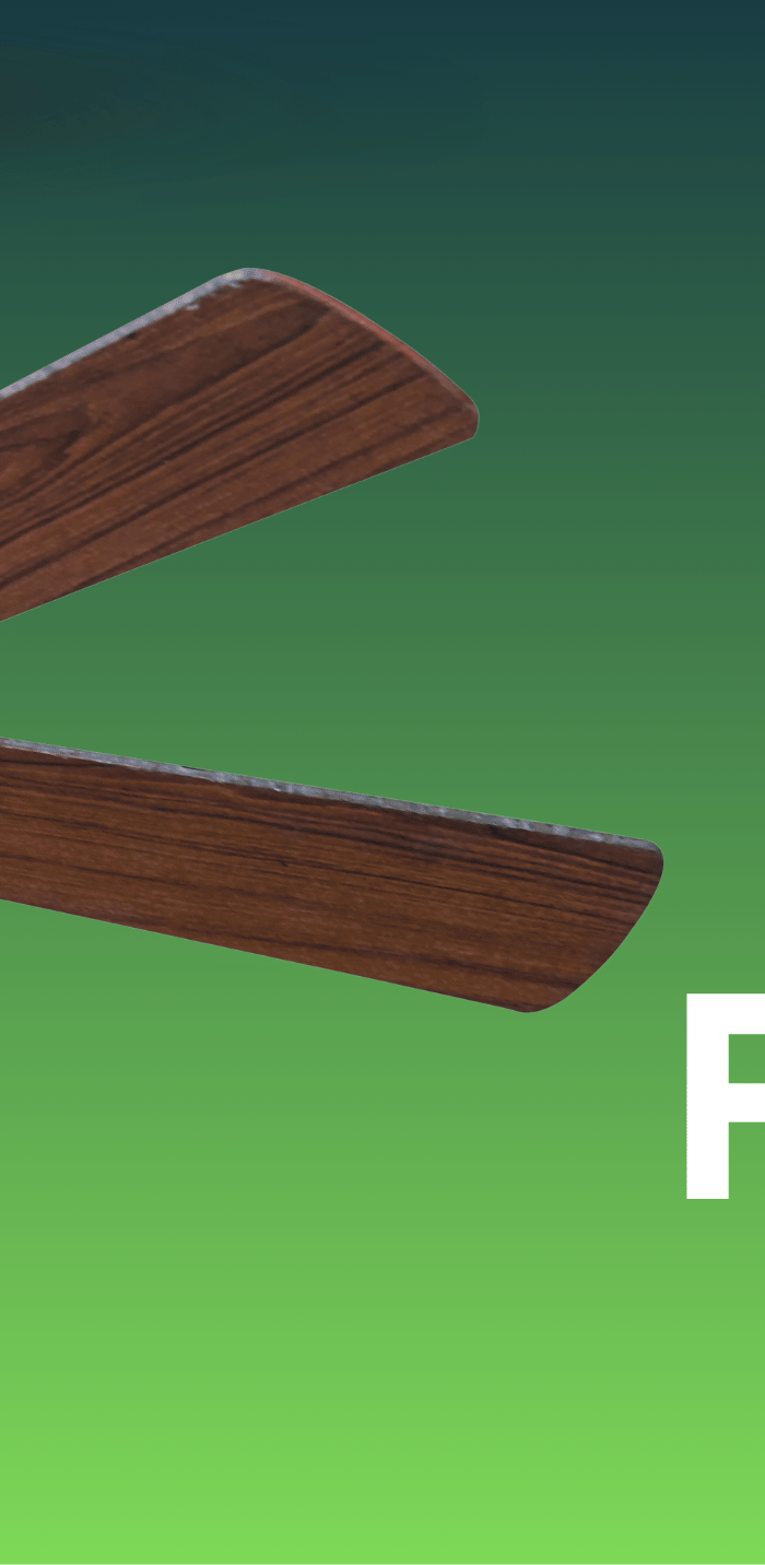 Two ceiling fans with wooden blades on a green background, featuring the brand 'Gardiwall'.