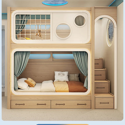 Children's upper and lower bunk double-layer high and low child-mother bed multi-functional combination