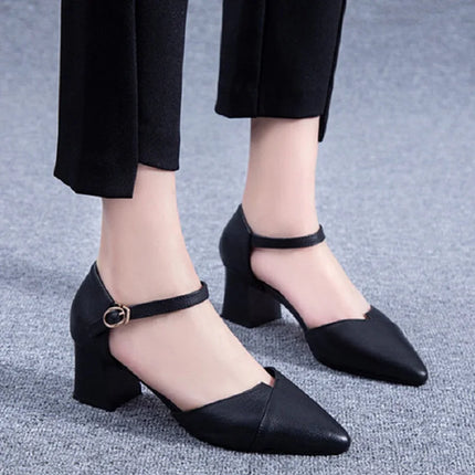 Cresfimix women classic high quality pink square heel shoes for office ladies black flock party heel pumps zapato tacon a5986