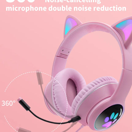 Cat Ear Gamer Headset Girl Cute Headset Double Noise-Cancelling Headphone With Microphone RGB Light Virtual 7.1