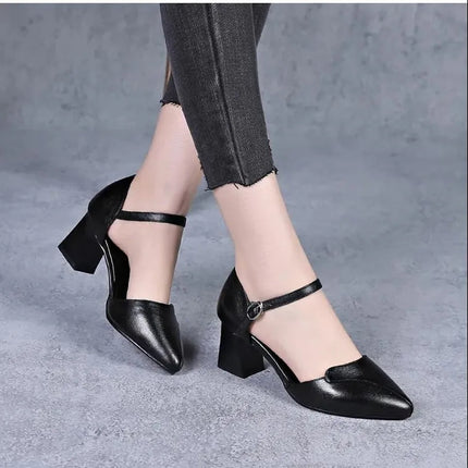 Women Sweet High Quality Beige Pu Leather Buckle Strap High Heel Shoes Lady Cool Comfort European Stylish Heel Shoes B9024
