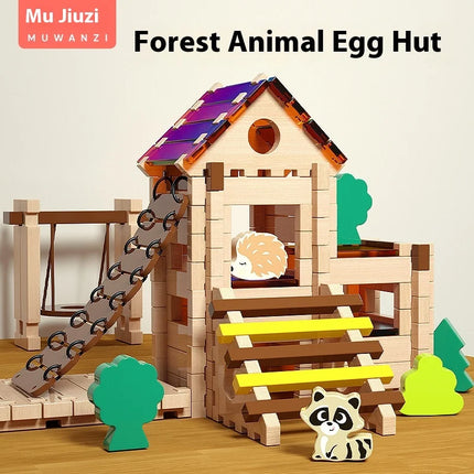 168PCS Wooden Building Blocks Creative Educational Small Architect House Matching Games Sets