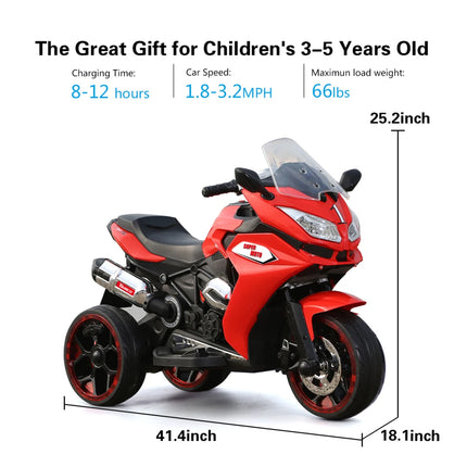 Red 12V Kids Electric Scooter Kids Electric Toys Boys Girls Children Battery Motor Rechargeable 3 Wheels Electric Scooter