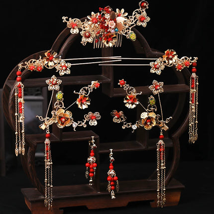 Chinese Long Hair Stick tiara Headpiece Women Hair Accessories Flower Crystal Pearl Hair Pins Handmade Hanfu Hair Jewelry Set