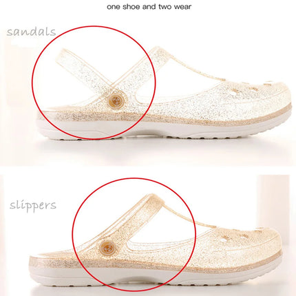 EOFK Summer Women Sandals Clogs Glitter Shinny Colors Lady Jelly Flat Comfort Sandals Hoof Shoes