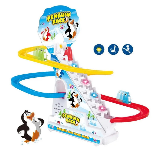 Climbing Stairs Track Toys Cartoon Penguin Dinosaur Dog Duck For Children Electronic Music Funny Boys Girls