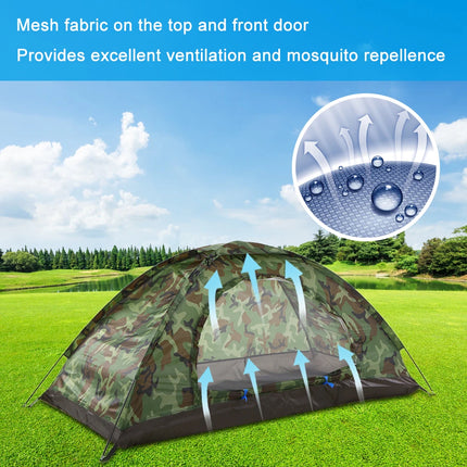 Camping Tent Waterproof Windproof UV Sunshade Canopy for 1/2 Person Single Layer Outdoor Portable Camouflage Tent Equipment