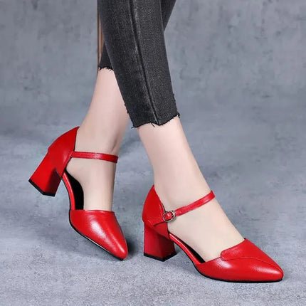 Women Sweet High Quality Beige Pu Leather Buckle Strap High Heel Shoes Lady Cool Comfort European Stylish Heel Shoes B9024